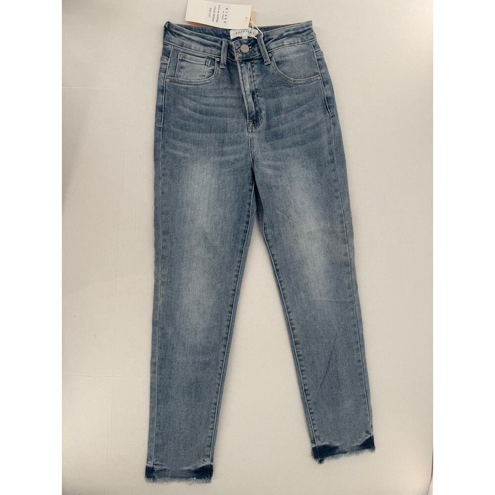 Risen Jeans Womens 5/27 Medium Wash High Rise Straight Leg Raw Hem Denim